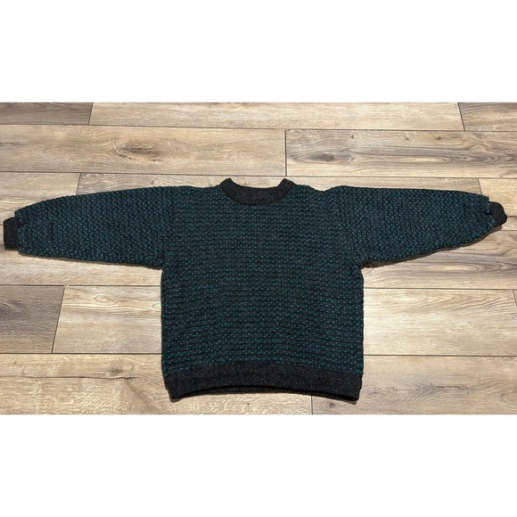 L.L. Bean Men's Crewneck Sweater - Dark Green and Black Norway